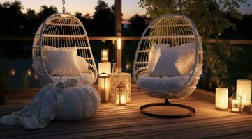 AI generated outdoor furniture in dusk with lighting photo