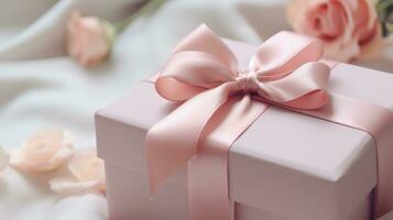 AI generated the gift card with pink ribbon on a gift box, humor meets heart photo