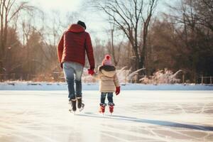 ai generado Patinaje en el hielo con familia en invierno foto