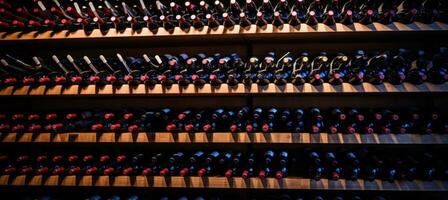 AI generated rows of wine bottles on racks in a cellar photo