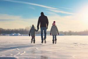 ai generado Patinaje en el hielo con familia en invierno foto