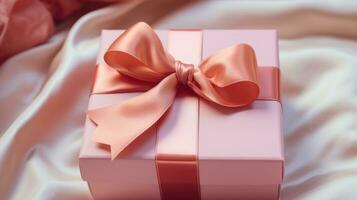 AI generated the gift card with pink ribbon on a gift box, humor meets heart photo