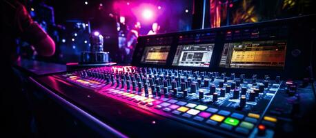 AI generated the monitor system on sound mixing console at a night club photo