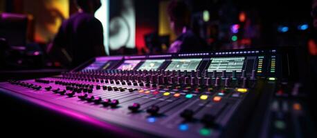 AI generated the monitor system on sound mixing console at a night club photo