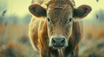 AI generated cow facing camera, photo
