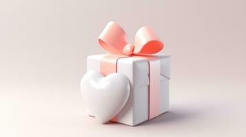 AI generated present with heart shape tied to ribbon on white background photo