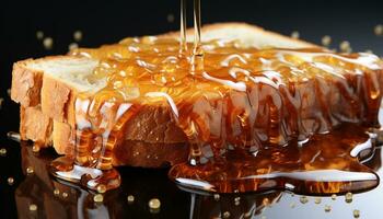 AI generated Homemade honey pouring over fresh sweet food, a gourmet delight generated by AI photo