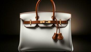 AI generated Fashionable leather bag with shiny metal buckle and elegant handle generated by AI photo