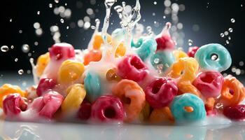 AI generated Gourmet dessert plate with colorful, sweet, and vibrant celebration treats generated by AI photo