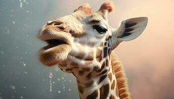 AI generated Cute giraffe looking at camera, standing in the African savannah generated by AI photo