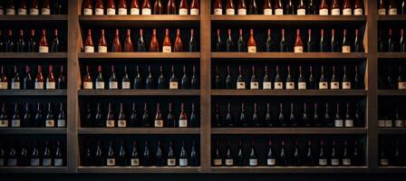 AI generated rows of wine bottles on racks in a cellar photo