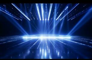 AI generated light beams shine on an empty stage stage backdrop photo