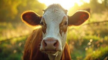 AI generated cow facing camera, photo