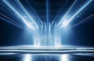 AI generated light beams shine on an empty stage stage backdrop photo