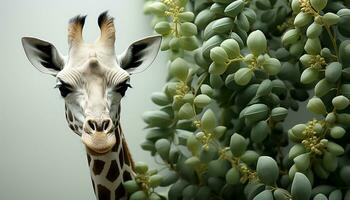 ai generado jirafa, el elegante mamífero, mirando linda en el verde sabana generado por ai foto