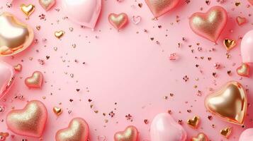 AI generated pink and gold Valentine's day frame background with copy space photo