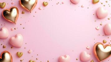 AI generated pink and gold Valentine's day frame background with copy space photo