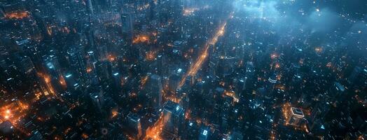 ai generado global urbano ciudad ligero arriba en el noche ciudad animación foto