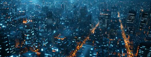 AI generated global urban city light up in the night city animation photo