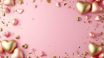 ai generado rosado y oro San Valentín día marco antecedentes con Copiar espacio foto