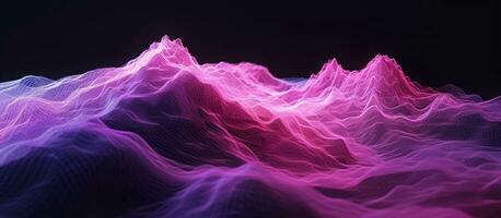 AI generated mountain shaped wave on black background with pink colors photo