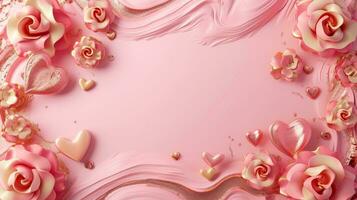 AI generated pink and gold Valentine's day frame background with copy space photo