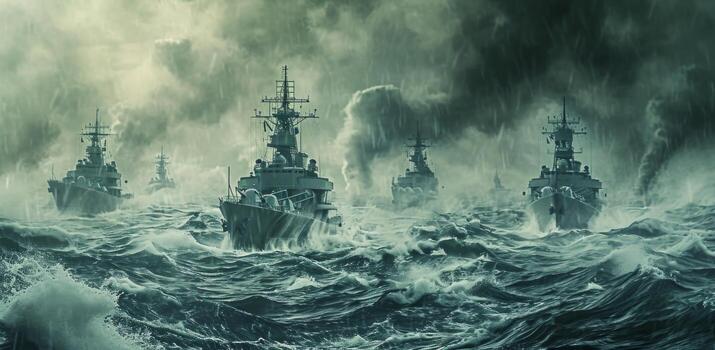 AI generated many ships are in the water on a stormy day photo