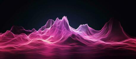 AI generated mountain shaped wave on black background with pink colors photo