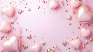 AI generated pink and gold Valentine's day frame background with copy space photo