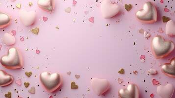 AI generated pink and gold Valentine's day frame background with copy space photo