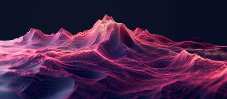 AI generated mountain shaped wave on black background with pink colors photo