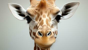 AI generated Cute giraffe looking at camera, beauty in nature portrait generated by AI photo