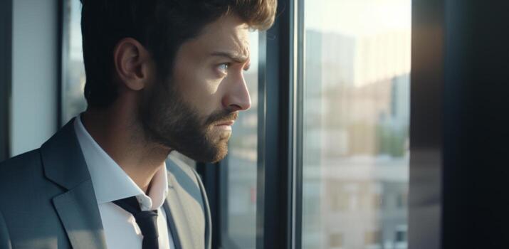 AI generated a businessman looks to the window photo