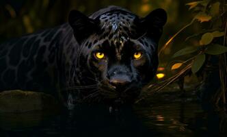 AI generated a black panther sitting in a stream photo