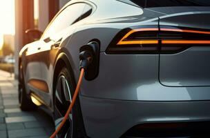 AI generated a electric vehicle is plugged into an outlet photo