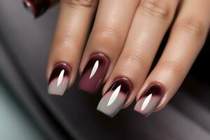 AI generated a girl holding a person with silver and brown nails photo
