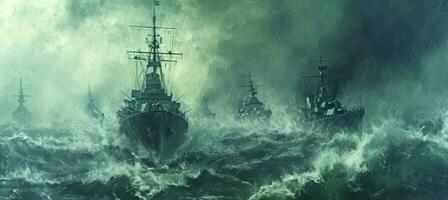 AI generated many ships are in the water on a stormy day photo