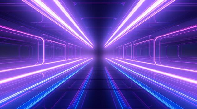 AI generated a futuristic tunnel with blue neon lights photo