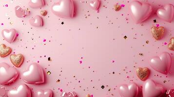 AI generated pink and gold Valentine's day frame background with copy space photo