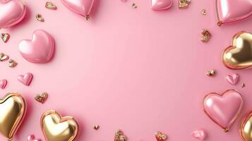 AI generated pink and gold Valentine's day frame background with copy space photo