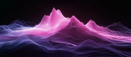 AI generated mountain shaped wave on black background with pink colors photo