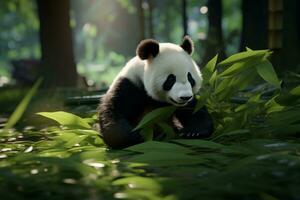 ai generado un panda oso es comiendo bambú hojas foto