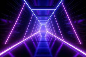 AI generated a purple neon lighted tunnel in a dark tunnel photo