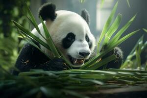 AI generated a panda bear is eating bamboo leaves photo