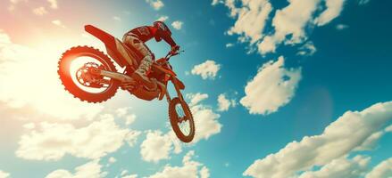 AI generated a person is jumping a dirt bike on a sunny day photo