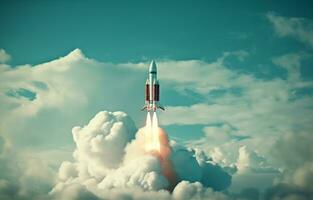 AI generated a space rocket is launching on a cloudy day photo