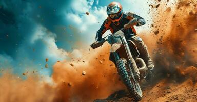 AI generated a dirt bike rider doing stunts in the dirt photo