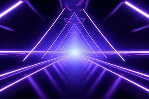 AI generated a purple neon lighted tunnel in a dark tunnel photo