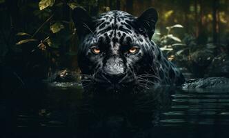AI generated a majestic black panther in the water photo