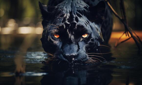 AI generated a image of a black panther in the water photo